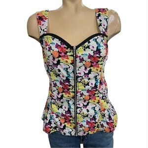 Arianne Floral Zip-Front Peplum Camisole - White Multi Size L